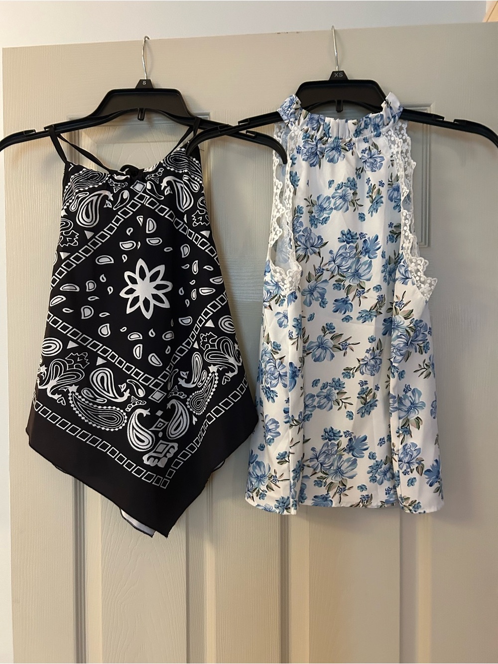 SHEIN Black Bandana Print Tank & SHEIN White Blue Floral Tank - Women (2-Pack)